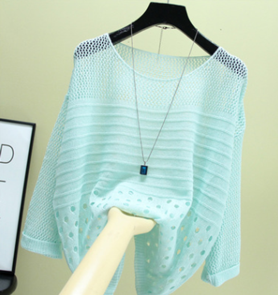 

new sweater loose size hollow pullover thin chic blouse sunscreen, White;black