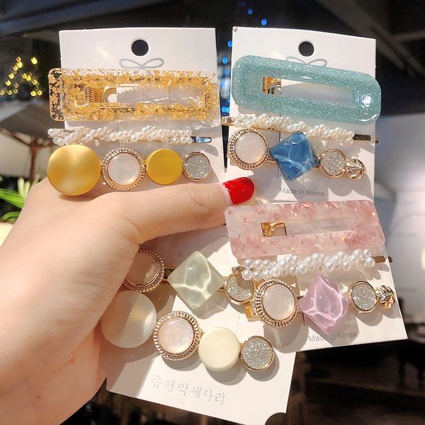 

3pcs/set new women elegant geometric pearl crystal hairpins girls sweet hair clips barrettes headbands fashion hair accessories