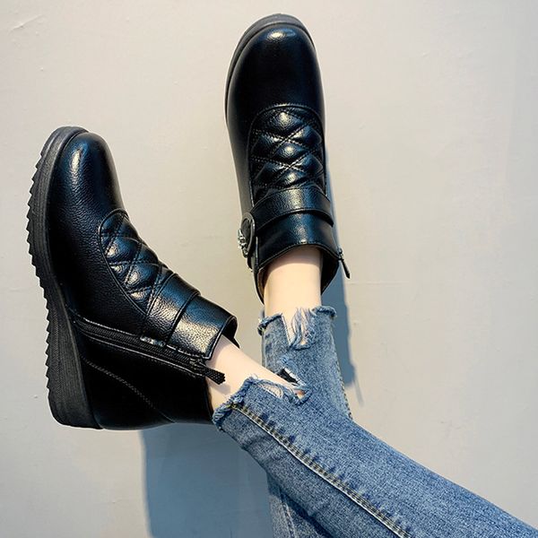 

35#women ladies fashion wedge cotton thickening warm snowshoe short boots scarpe donna tacco kozaki damskie, Black