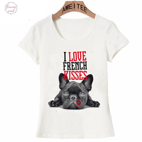 

new harajuku i love french kiss women t shirt french bulldog lovers print t shirt summer fashion casual lovely girl tees, White