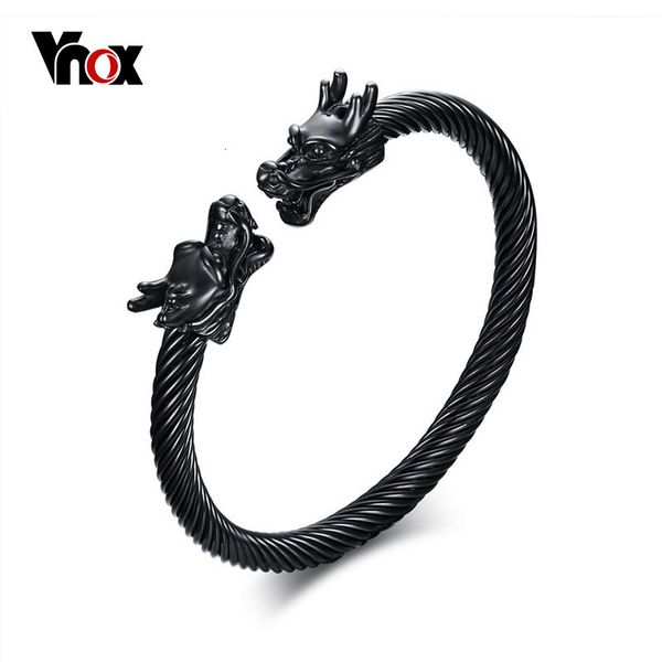 

vnox dragon head cuff bracelet bangle for men stainless steel twisted wire viking vintage male jewelry, Golden;silver