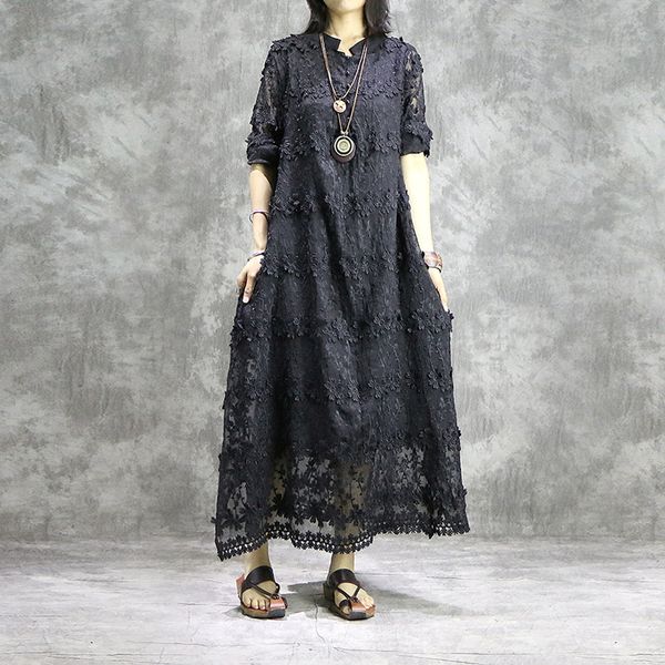 

johnature new style casual original women dress 2019 spring summer solid color lantern sleeve loose cotton female dress, Black;gray