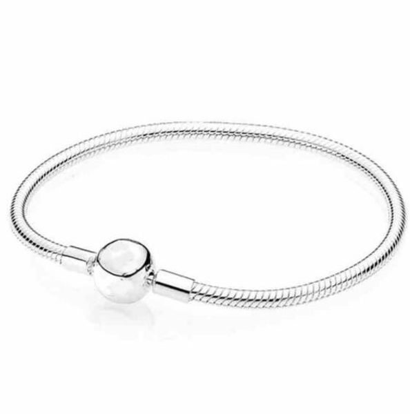

eal 925 sterling silver moments smooth ball clasp snake chain basic pan bracelet bangle fit bead charm diy jewelry, Golden;silver