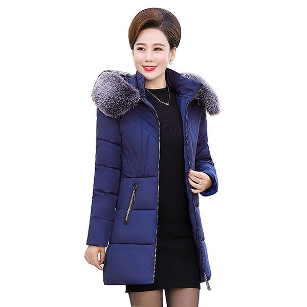 

tide new winter dress cotton jacket women slim thick cotton coat fur collar women's wear long thick large size jacket, Black