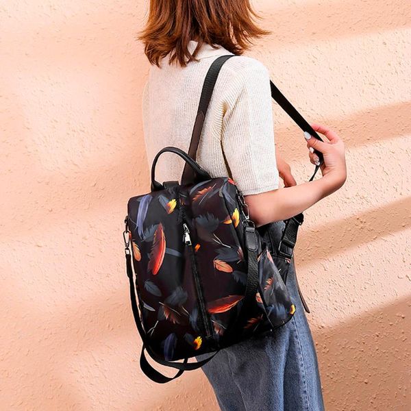 

women leather backpacks vintage female shoulder bag fashion backpack waterproof nylon bag anti-theft shoulder leisure