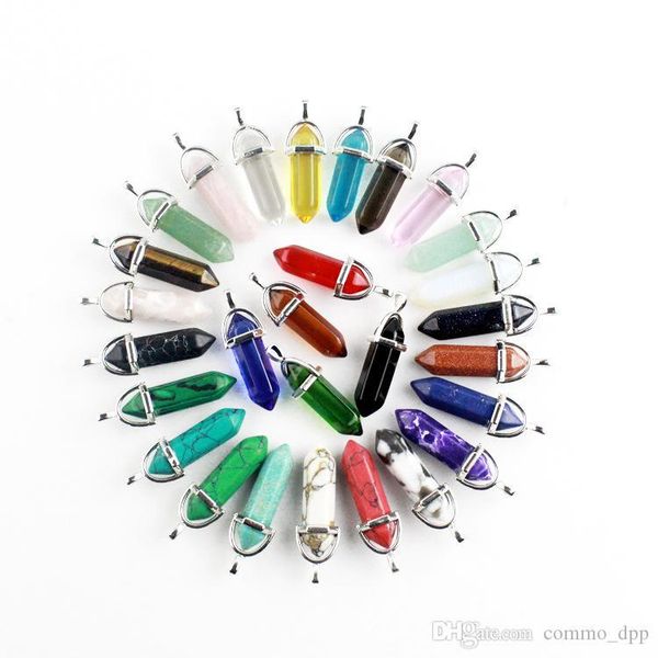 

50 colors natural crystal quartz healing point pendant gemstone hexagon shape chakra stone charm without chain necklace jewelry in bulk, Silver