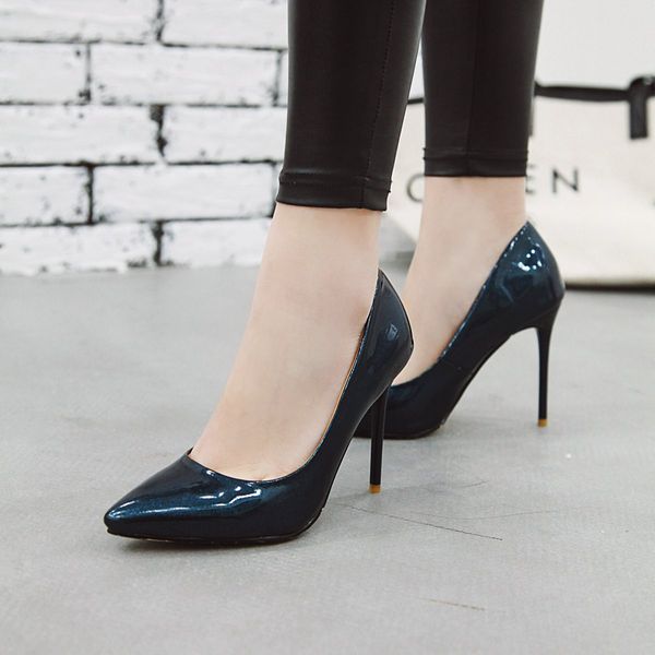 

new stiletto heel patent leather pointed toe women pumps 100mm fashion high heels shoes for women office dress shoes 5 colors, Black