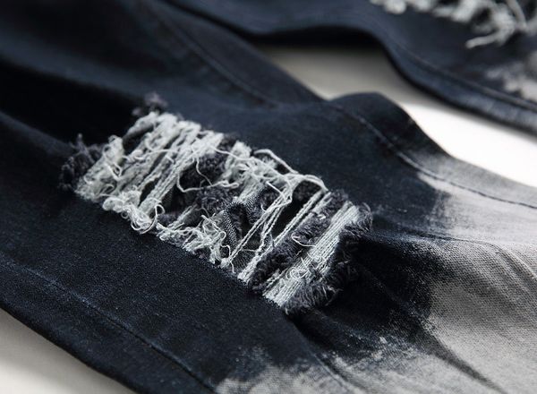 

distrressed blue white holes mens long jeans stretch regular mid waist straight mens pants fashion male apparel