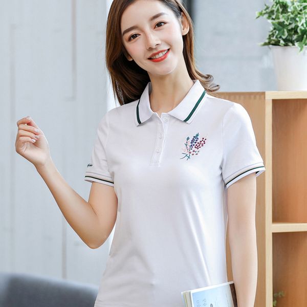 

2019 summer women's simple style cotton sports shirt lapel short-sleeved shirts ladies loose casual shirt brand multicolor, White