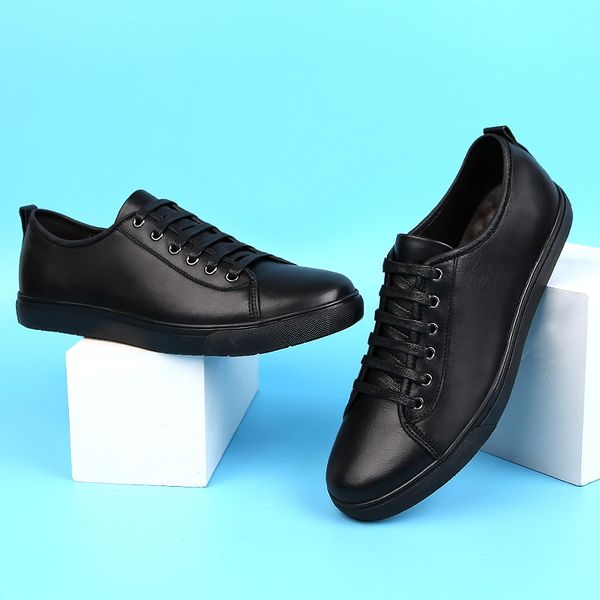 

men genuine leather shoes lace-up young men casual outdoor summer hole breathable trend sneakers mens loafers shoes l5, Black