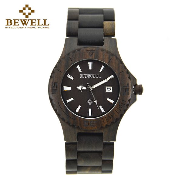 

wooden luxury watch for man bewell fashion waterproof male clock with date luminous hands boy gift to dad or son 020c, Slivery;brown