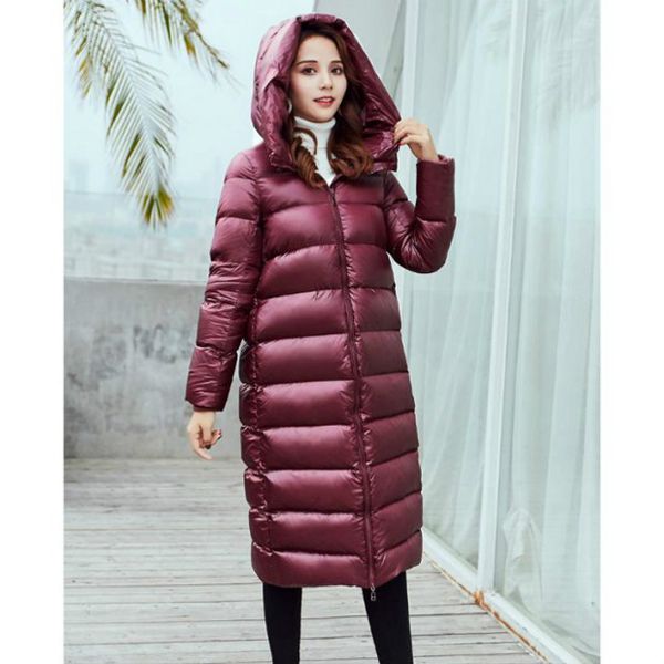 

2020 womens down coat parkas fashion solid color thick down womens bright hooded long down parkas coat keep warm, Black
