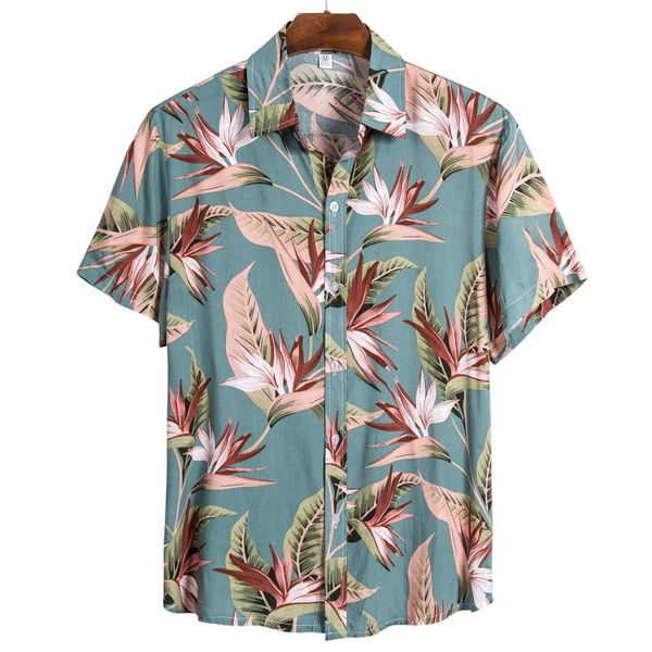 

2020 summer men ethnic short sleeve casual printing hawaiian shirt blouse plus size -3xl shirts camisa social masculina camisas, White;black
