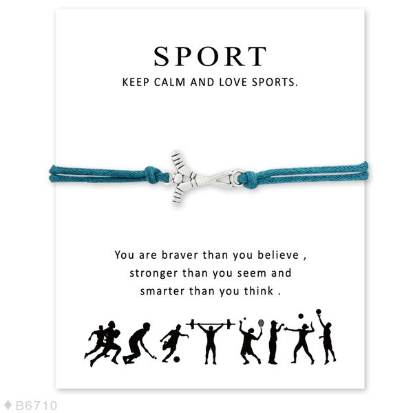 

Sports Wish bracelet with Gift card Silver Field Hockey Bat charm Rope chains wrap bracelet bangle For women Men Fans Fashion Jewelry
