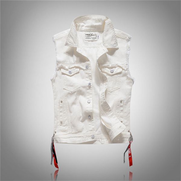 

2019 new men vintage 80s high-grade denim vests men's sleeveless cowboy jackets male vintage retro casual vest chubby waistcoat, Black;white