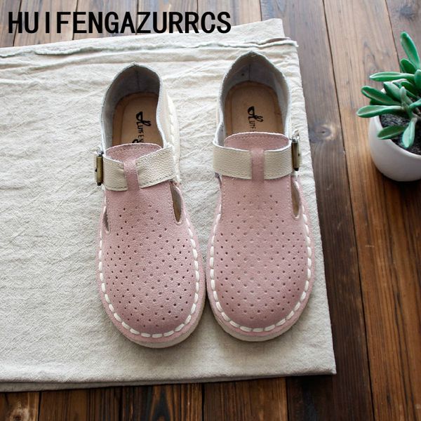 

huifengazurrcs-2019 new spring japanese retro women's shoes,pure handmade genuine leather comfort flat shoes, Black
