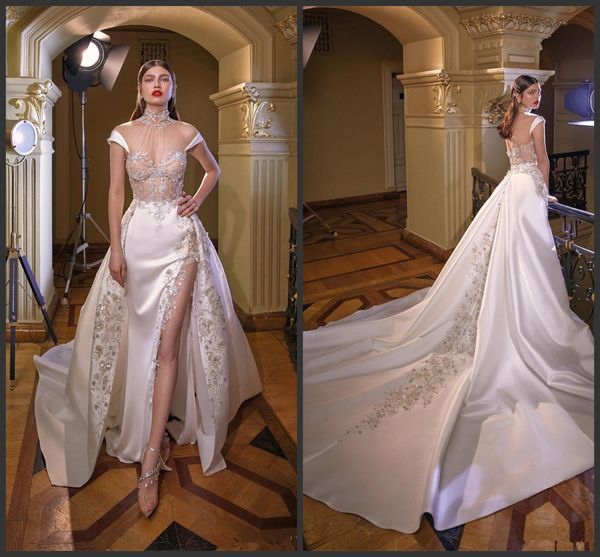 

sheer high neck sheath wedding dresses bridal gowns beaded modest mariage wedding gowns gothic wedding dresses vestito da sposa, White