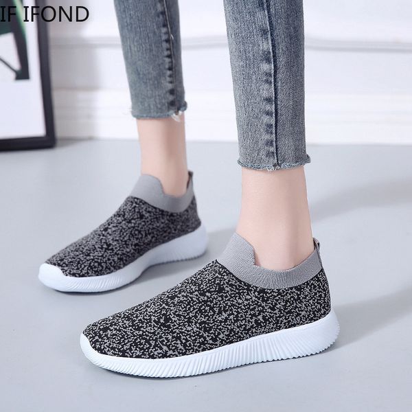 

if ifond women sneakers slip on platform breathable sock flats spring air mesh soft casual shoes ladies walking plus size 35-43, Black