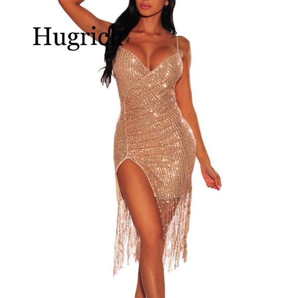 

2020 fashion dress women's v-neck rose gold sequins ruched slit fringe dress pencil dresses for women elegant sexy, Black;gray