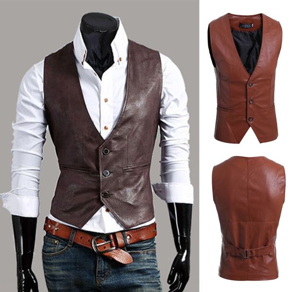 

geek new autumn or spring men's vest simple joker leather slim, Black;white