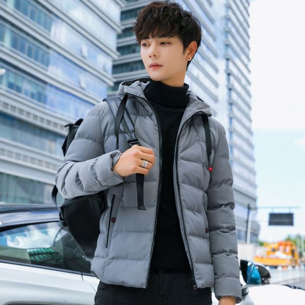 

winter men's hooded down cotton thick korean student cotton coat handsome casual youth jacket, Black