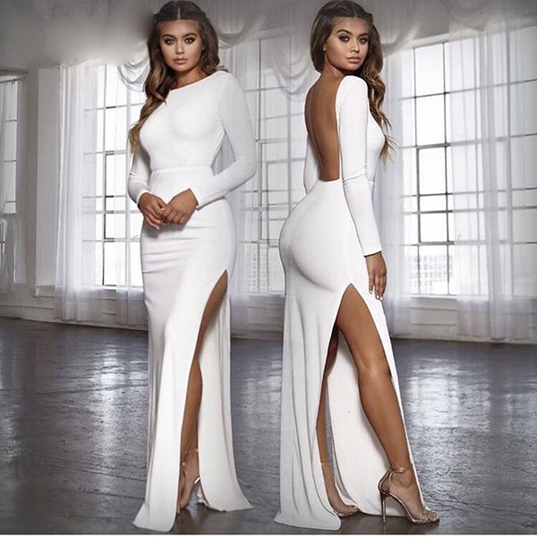 

женщина одежда бальные платья женщин backless sexy длинные платья партии vestidos весна с длинным рукавом со стороны высокого split bodycon, Black;gray