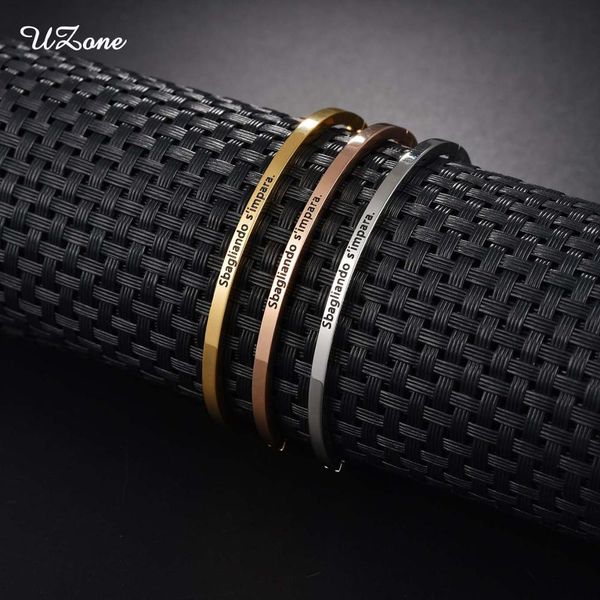 

uzone gold silver color stainless steel bangles for women fashion jewelry bangle bracelet men italian proverb gift wholesale, Black