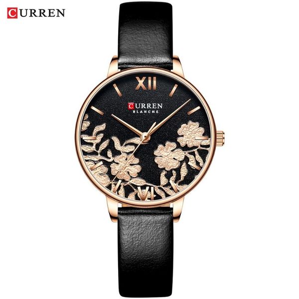 

curren watches 2020 casual leather strap quartzwristwatch brand gold clock watch female classy simple ladies watch, Slivery;brown
