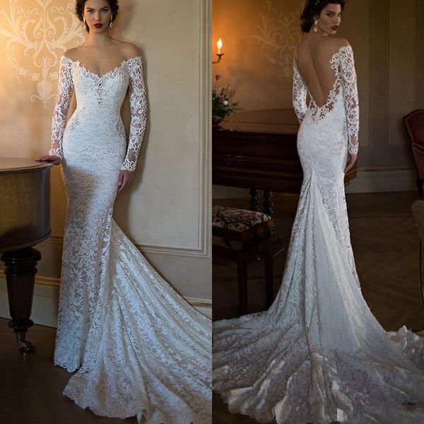 

2019 Русалка Свадебные платья с длинными рукавами и прозрачным вырезом с кружевами