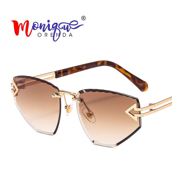 

luxury cat eye sungalsses woman fashion 2019 arrow metal rimless wavy edge sun glasses candy colors gradient lens oculos, White;black