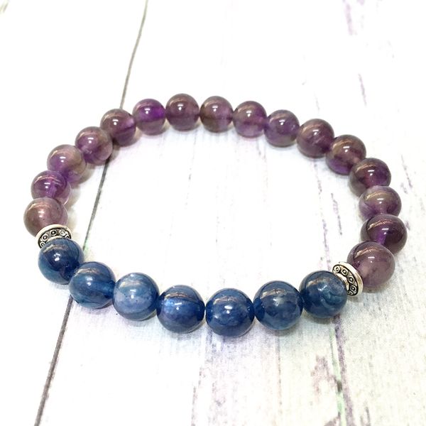 

mg0603 grade blue kyanite bracelet purple crystal amethyst beaded bracelet natural gem stone handmade bracelet, Black