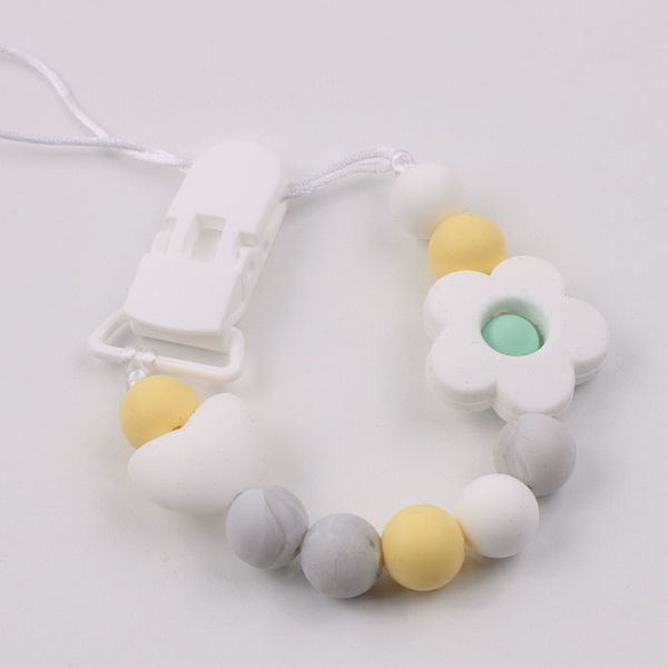 

handmade baby girl boy pacifier chain flower and heart silicone beads baby pacifier anti-lost chains