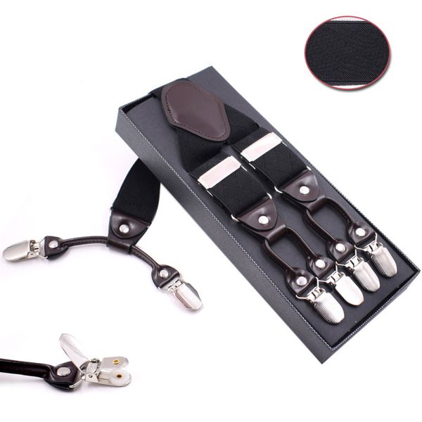 

2019 new fashion elastic adjustable jacquard black lattice 6 clips 3.5*120cm personality trousers belt, Black;white