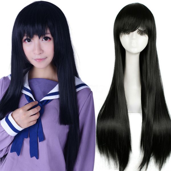 Großhandel kostenloser VersandInuYasha Higurashi Kagome Cosplay Party Perücken Schwarze lange gerade Pony Haarperücken