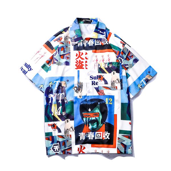 

funny pattern 3d print mens shirts casual slim fit short sleeve 2019 summer casual streetwear new fashion hip hop shirt, White;black