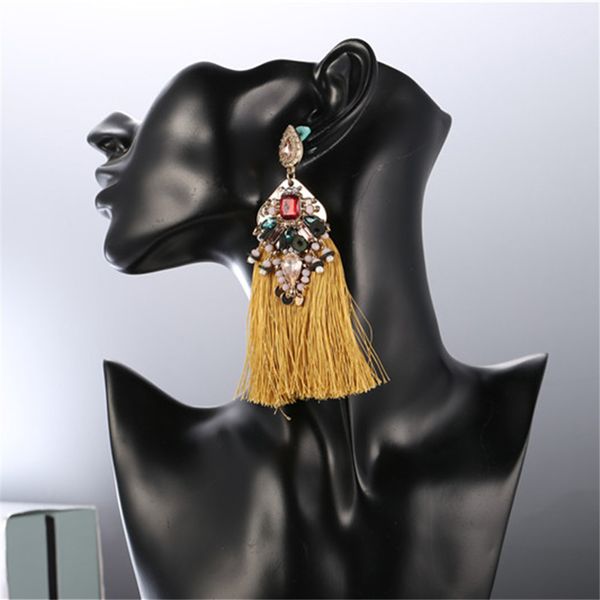

fashion long tassel statement sequin dangle earrings for women luxury rhinestone crystal wedding earrings accessories gift, Silver
