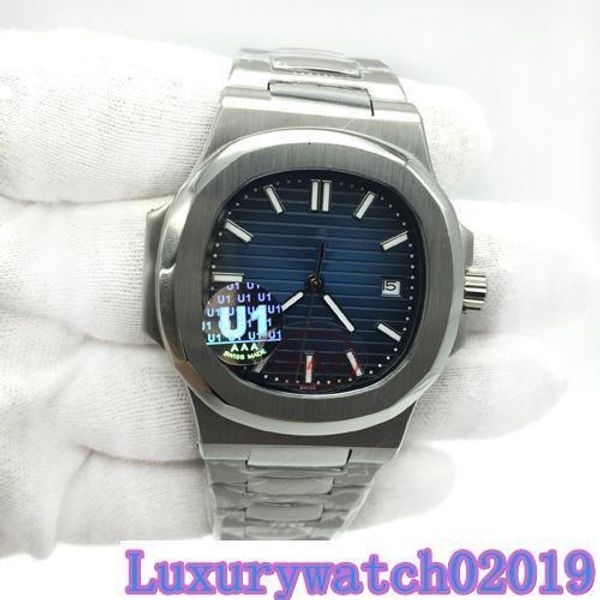 

mens watch blue dial transparent back u1 factory movement engraved nautilus automatic mechanical stainless steel male wrist watch, Slivery;brown
