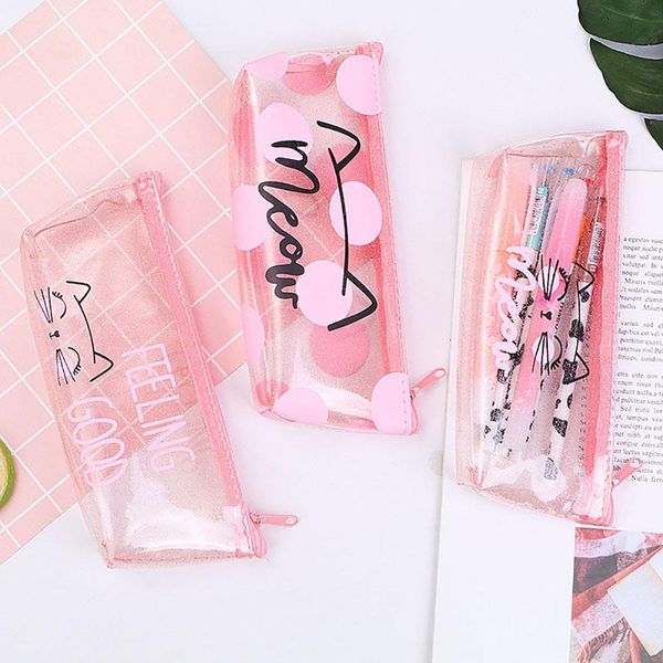 

clear pvc large capacity zipper pen bag pencil case stationery storage pouch