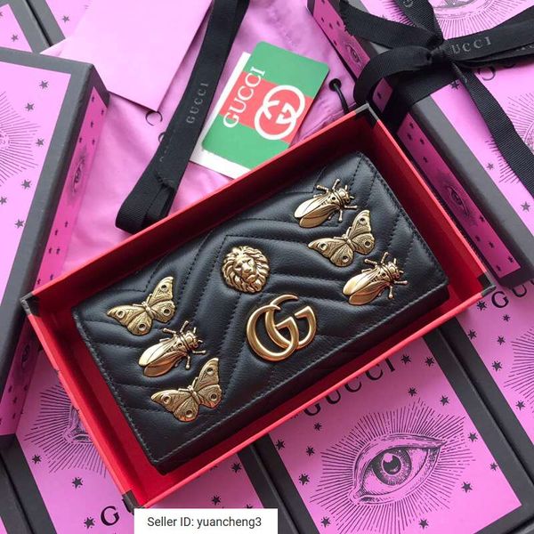 Yangzizhi3 443436 Black Animal Metal Hardware Flip Wallet Women