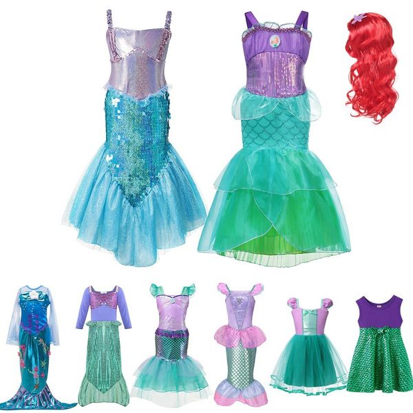

muababy girl little mermaid princess fancy dress up costume children summer dresses kids hallween birthday party outfit clothing t200624, Red;yellow