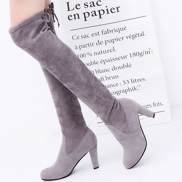 

thigh high boots leisure rome solid chunky heels lace up long slim boots shoes plus size 35-43 british style women booties, Black