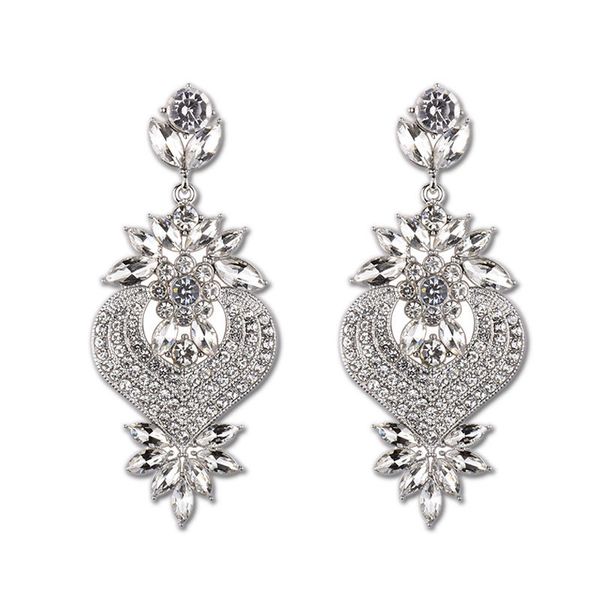 

rhinestone statement earrings for women flower drop dangle earring 2019 fashion earing trendy wholesale wedding jewelry, Silver