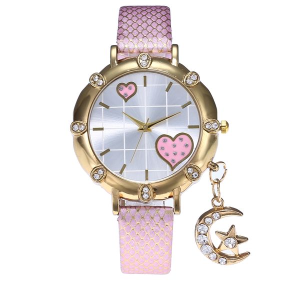 

2019 new fashion wrist watches lady moon star charm diamond watch women gold buckle clock rhinestone watch for women, Slivery;brown