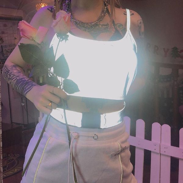 

лето женщины сексуальный светоотражающие sling vest топы hollow рукава пряжка без бретелек топов повседневной уличной одежды # p3, White