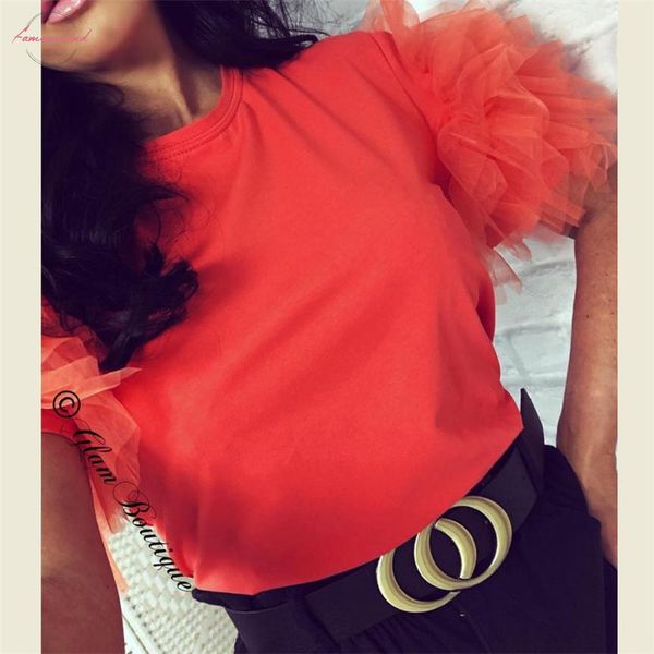 

женская мода летняя футболка топы tee тюль сетка сборки с коротким рукавом футболка дамы повседневная solid color vintage tshirts топы tee, White