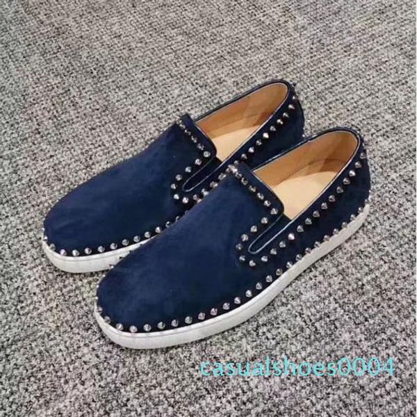 

2019 new designer casual shoes red soled shoes low suede pointed rivet luxury men's and womens shoes party crystal leather sneakers c04, Black