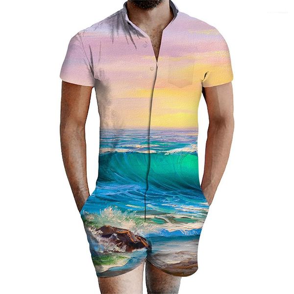

wave print v neck 2pc suits 3d men new casual shorts fashion mens clothing summer men mixed color sets designer, Gray