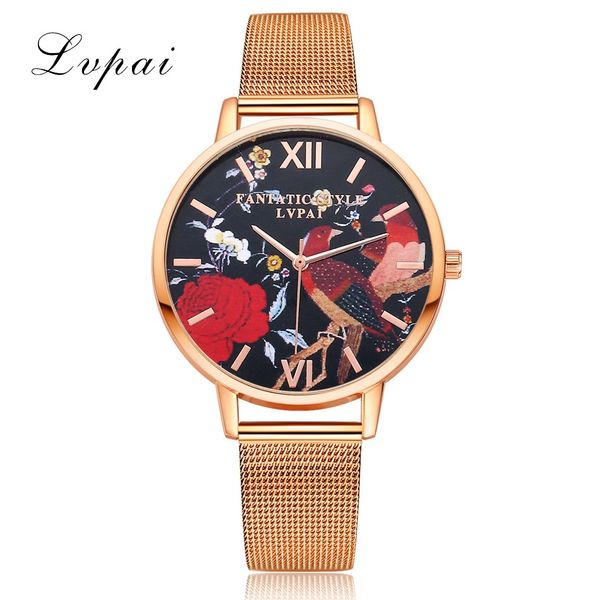 

2019 новый бренд lvpai luxury цветов набора часы дамы кристалл браслет женщин прекрасный подарок платье кварцевые часы розового золота наруч, Slivery;brown