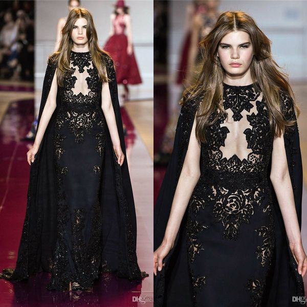 

zuhair murad черные вечерние платья с мысом sheer с глубоким вырезом и бисером русалка пром платья с кружевными аппликациями сексуальные хал, Black;red