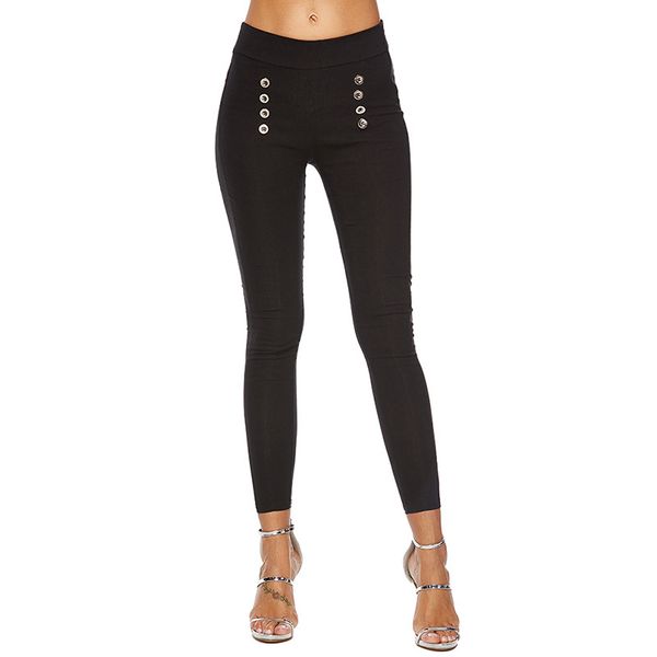 

black work zipper women pants capris spring trousers skinny sailor pants double button mid waist casual, Black;white